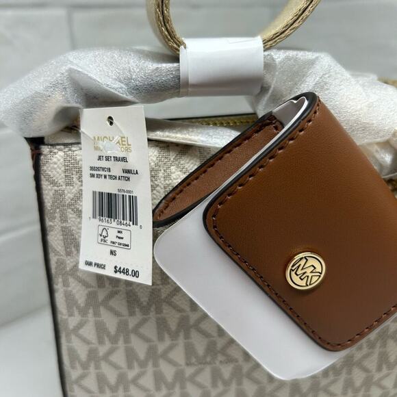 Michael Kors White/Tan Jet Set Logo Crossbody Bag Case for Apple AirPods Pro - Picture 9 of 13